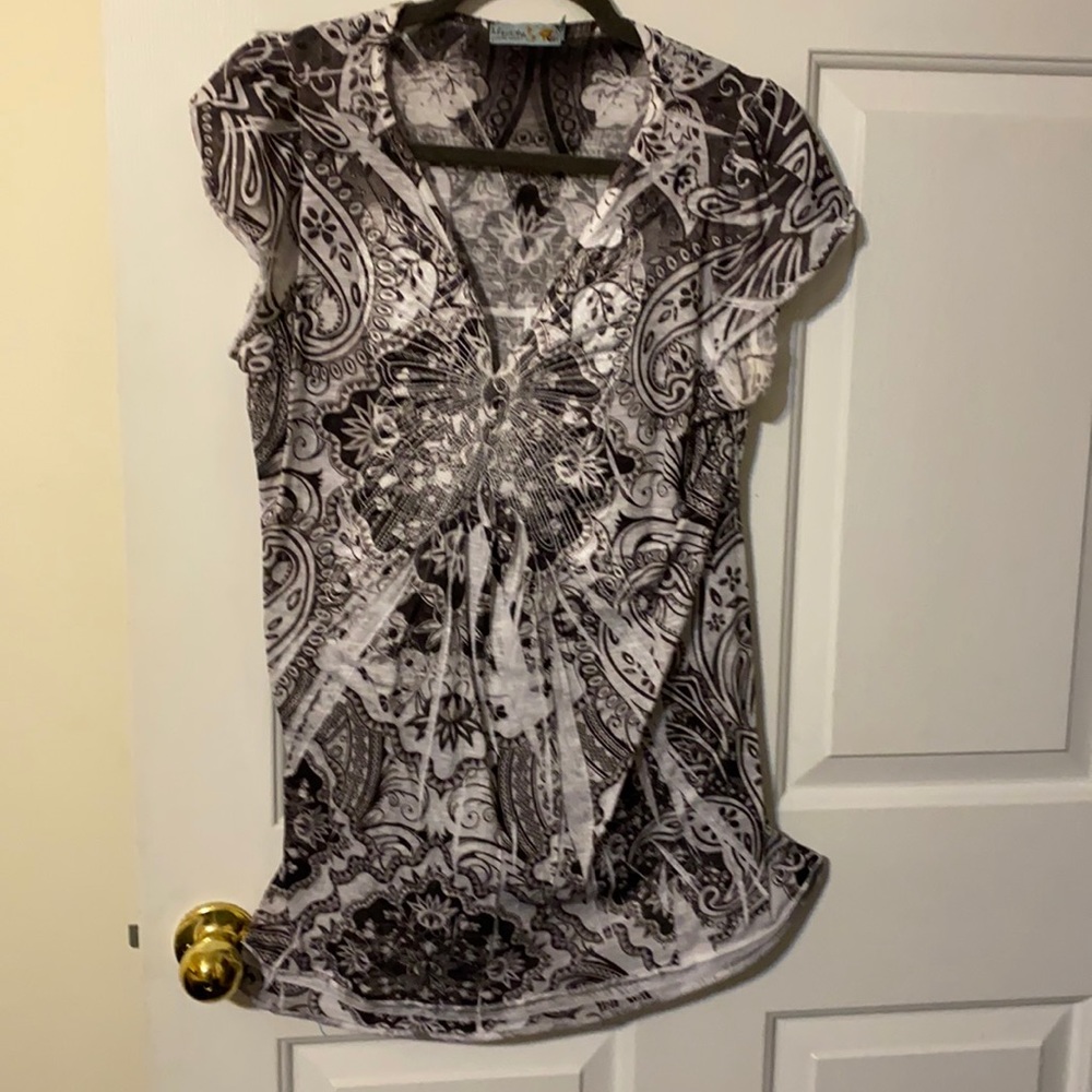 Unity XL black and white print top